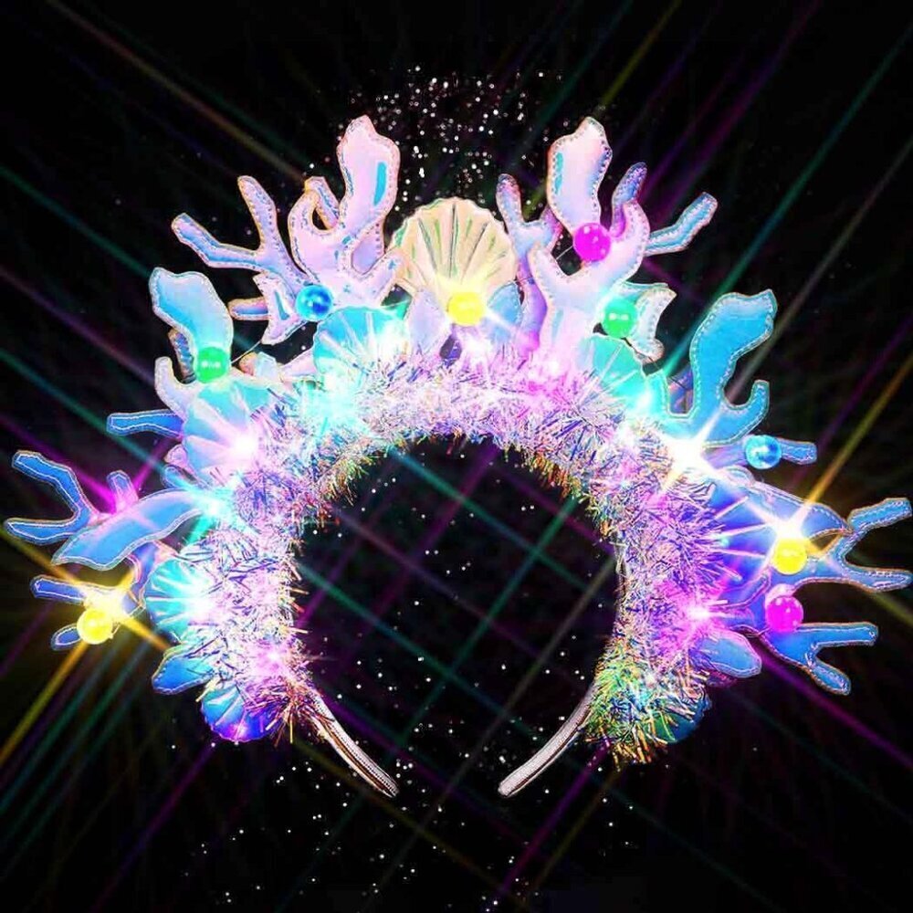 Light Up Mermaid Headband Seashell Hair Accessories for Women Cosplay Party